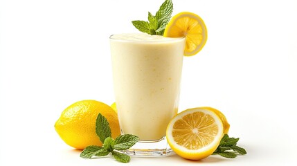 Refreshing Lemon Smoothie with Mint and Fresh Lemons Beside It