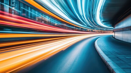 Vibrant Light Trails Through Urban Curves at Night