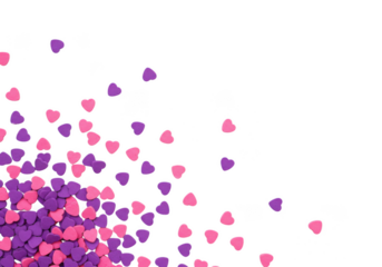 Pink and purple heart sprinkles isolated on transparent background