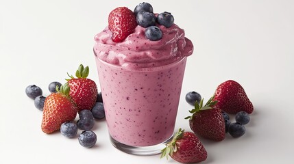 Creamy Berry Smoothie with Fresh Strawberries and Blueberries