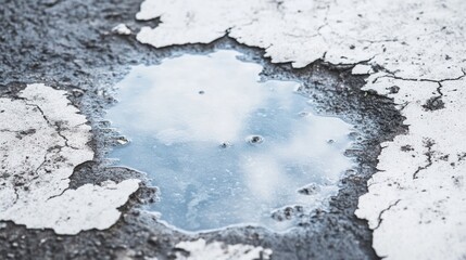 Puddle on cracked pavement
