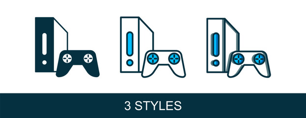 Filled outline Video game console with joystick icon isolated on white background. Vector © Iryna