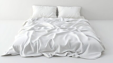 Soft White Bedding with Pillows on Minimalistic Bedroom Background