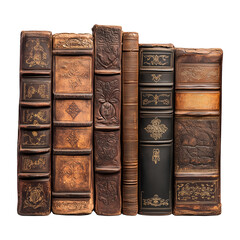 A set of old books isolated on a transparent background