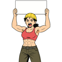 Angry Builder Raising a Blank Whiteboard Generative AI
