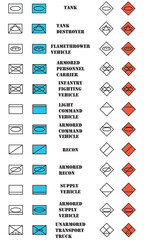 Set of vector images of tactical symbols of military units of NATO countries, for the design of tactical maps and scenes