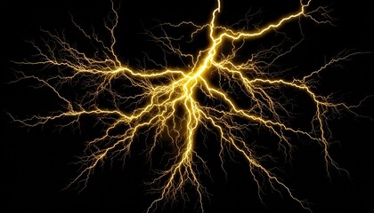 Electrifying display: A breathtaking photograph captures the raw power and mesmerizing beauty of a golden lightning strike against a dark, dramatic sky. 