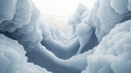 Abstract landscape with layered white & blue textures; resembles clouds or ice