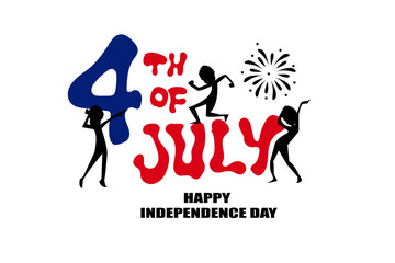 4th of July Typography with Dancing Silhouettes and Fireworks