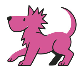 Dogs illustration, colorful minimalist style, mid-century modern, childlike shapes, whimsical character design, no outlines, solid colors, stylized proportions