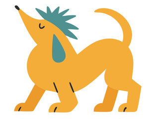 Dogs illustration, colorful minimalist style, mid-century modern, childlike shapes, whimsical character design, no outlines, solid colors, stylized proportions