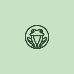 Frog logo in simple and minimalist line art style.