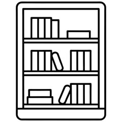 Simple line drawing of a bookshelf with multiple books organized on shelves