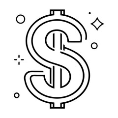 Simple line art dollar sign icon financial success wealth prosperity