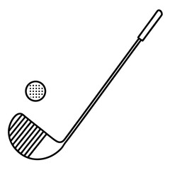 Simple line drawing of a golf club and ball