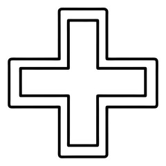 Obraz premium Simple black outline cross medical symbol icon graphic