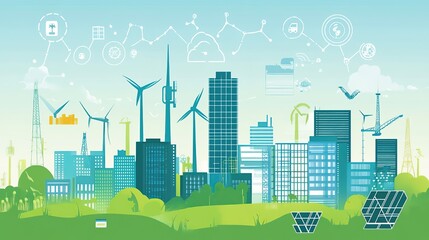 A smart factory powered by renewable energy and IoT-based automation.