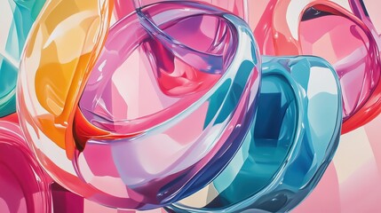 A vibrant composition of glossy, inflated geometric shapes in pastel tones.