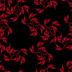 Seamless pattern with red abstract floral ornament on black background. Vector illustration for your designs in abstract ornamental style