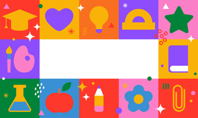 Fototapeta premium School elements set. Vector flat illustration. Back to school. Set of different school supplies. First day of school