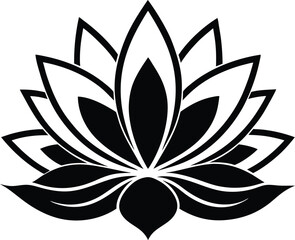 Elegant Lotus Flower Black and White Floral Design Illustration