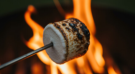 Marshmallow roasting over campfire