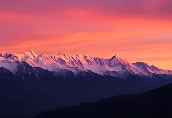 Fototapete Stunning sunset glow illuminates snow capped mountain peaks landscape at dusk © Muhammad
