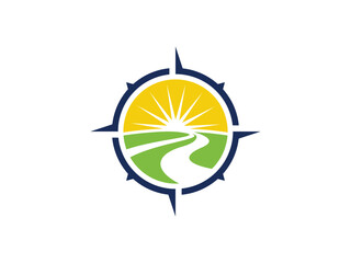 pathway, sun, and compass logo stock illustrations