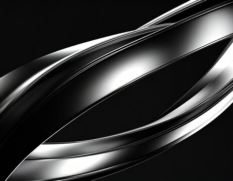 Abstrakcyjne, geometryczne, metaliczne tło 3D. Płynne, metalowe elementy w czarnej przestrzeni