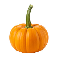 Obraz premium Bright orange pumpkin with green stem on black background
