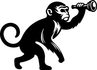 Curious Monkey with a Pipe Looking Through a Telescope