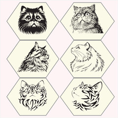 cat head vector set black and white