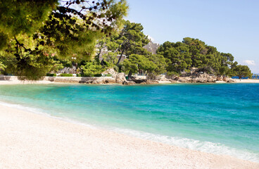 Punta Rata beach in Brela Makarska Riviera in Croatia on a sunny summer day