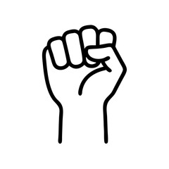 Obraz premium Raised fist power symbol outline icon, isolated on white background