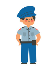 Cartoon Illustration of a Smiling Police Officer in Blue Uniform