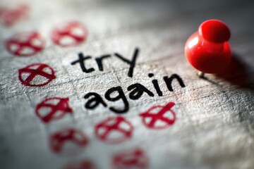 Encouragement in handwritten notes with red crossed answers and motivation to persevere