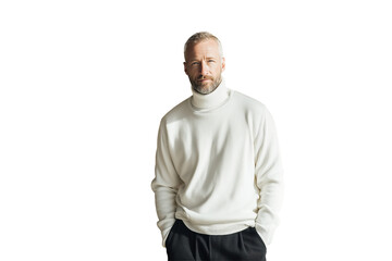 Stylish man in white turtleneck sweater PNG with a transparent background

