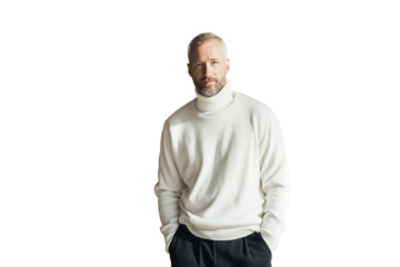 Stylish man in white turtleneck sweater PNG with a transparent background

