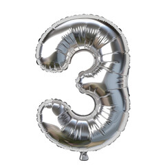 Silver Balloon In The Shape Of The Number Three On A Black Background. Great For Anniversaries Or Birthdays.