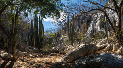 Fototapeta premium Cactus Zone In Oaxaca Woodland, Great For Desert Edge Visuals And Climate Interaction