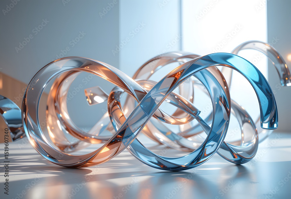 Aufkleber abstract glass ribbons, metal intertwining shapes, a modern design. reflective textures create visua