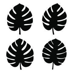 Black Monstera Leaf Silhouette Vector Icon Set for Tropical Posters, Laser Cut, and Wall Decals