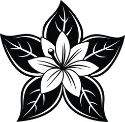 Elegant Black and White Floral Illustration A Star-Shaped Flower Design