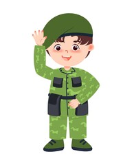 Cartoon Soldier Character Saluting in Military Uniform with Green Beret