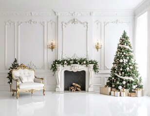 Elegant Christmas Interior Design White Room Gold Chair Decorated Tree