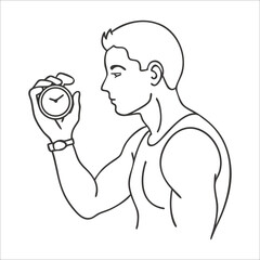 Vector icon of runner checking wrist stopwatch during training. Represents sports timing, focus, and self-monitoring.