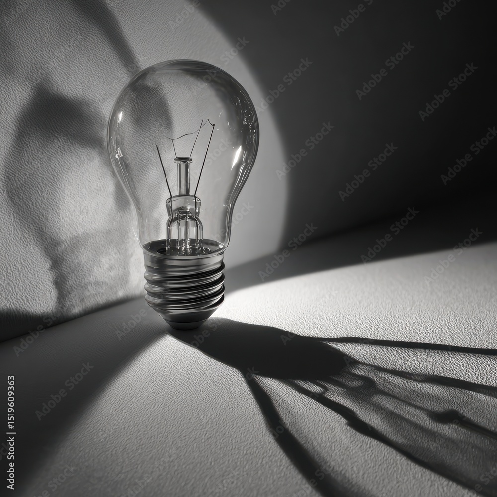 Poster sharp shadows and glowing bulbs create an artistic interplay of light and form in a minimalistic wor