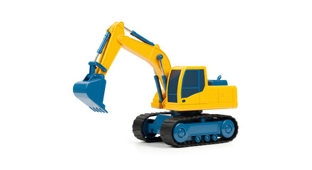 A Yellow and Blue Excavator in a White Background