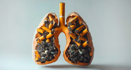 Human lungs, Lung Disease. Respiratory System Collapse. World No Tobacco Day concept