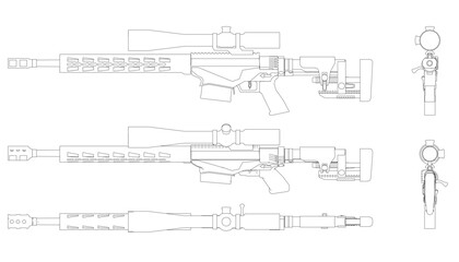A black and white image of a Sniper rifle.